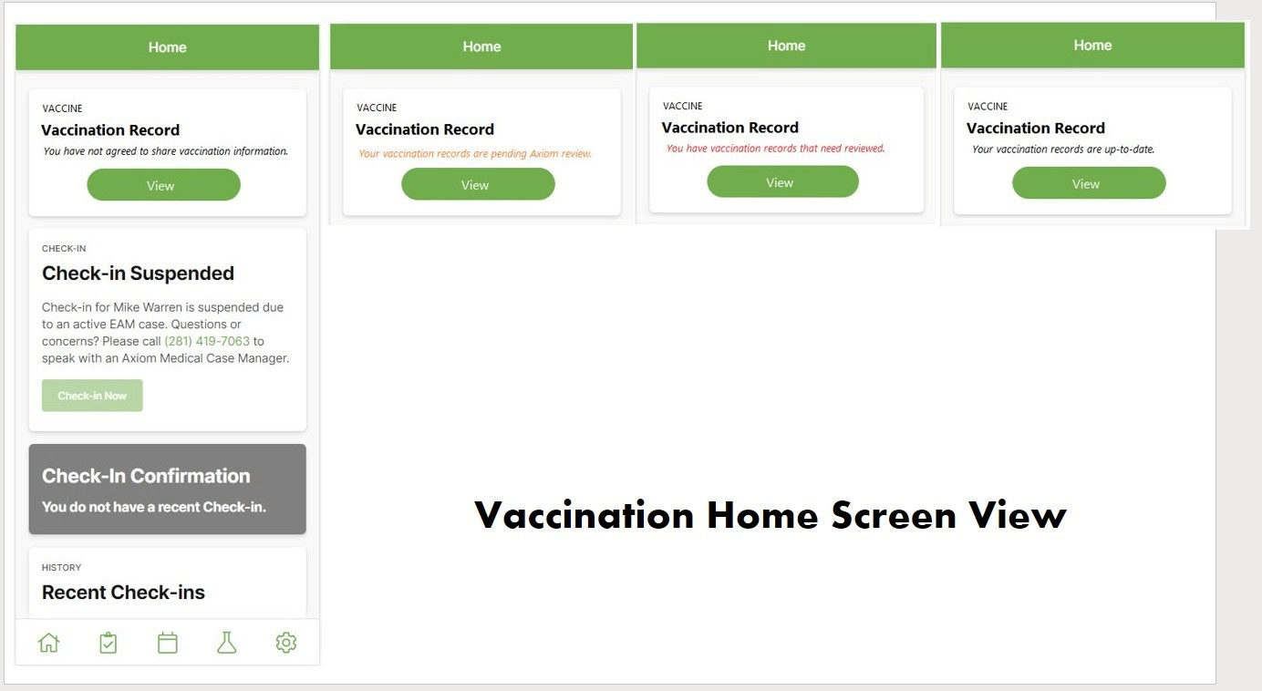 Vaccine Record Home screen